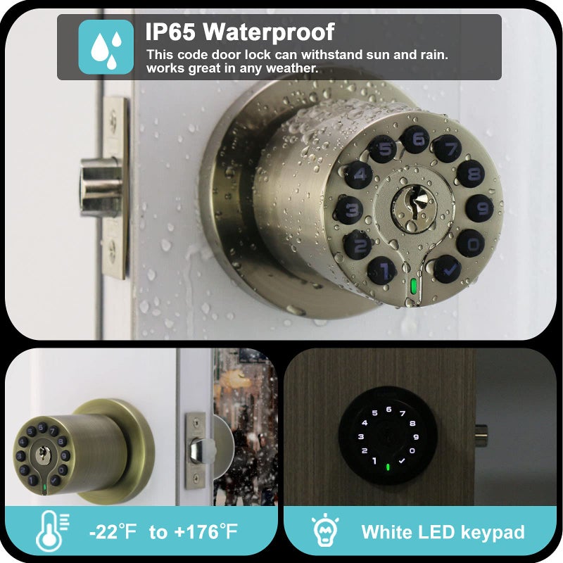 iulock IU-20 رمز قفل الباب مقبض الباب الإلكتروني مع لوحة المفاتيح ومفتاح القفل التلقائي وظيفة المرور المقاومة للماء عمر البطارية الطويل 50 رمزًا سهل الاستخدام والتركيب للمكتب/المستودع/غرفة النوم/المرآب - Image 4